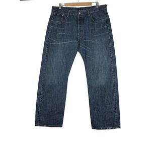 Levi's men's 501 button fly classic straight fit mid‎ rise vintage wash jeans